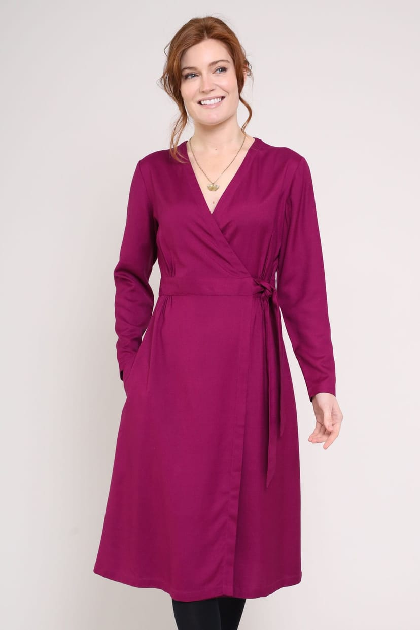 Nomads Clothing Nomads Clothing Women's Viscose Tie Wrap Dress in Dark Pink - 1