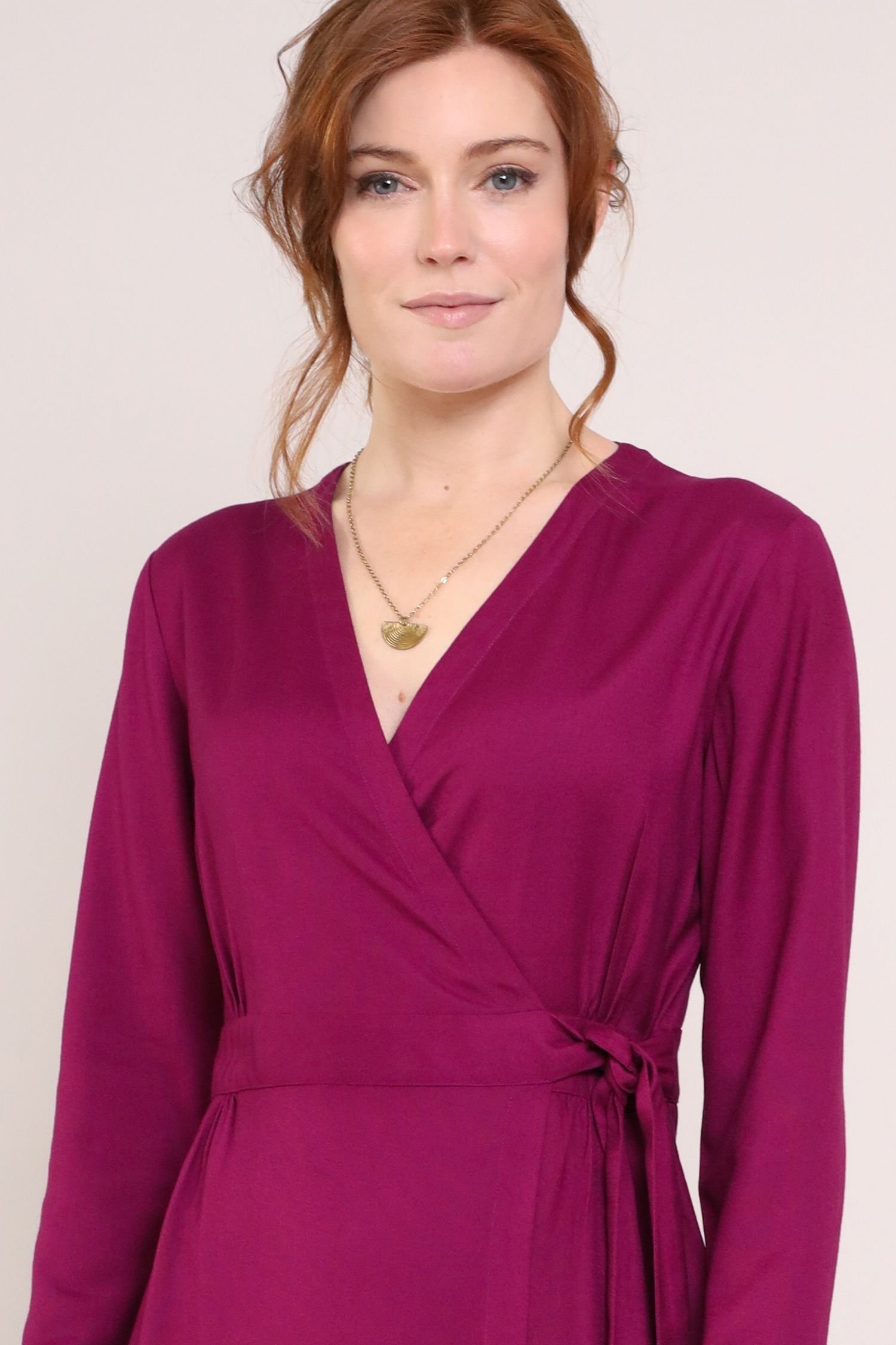 Nomads Clothing Nomads Clothing Women's Viscose Tie Wrap Dress in Dark Pink - 2