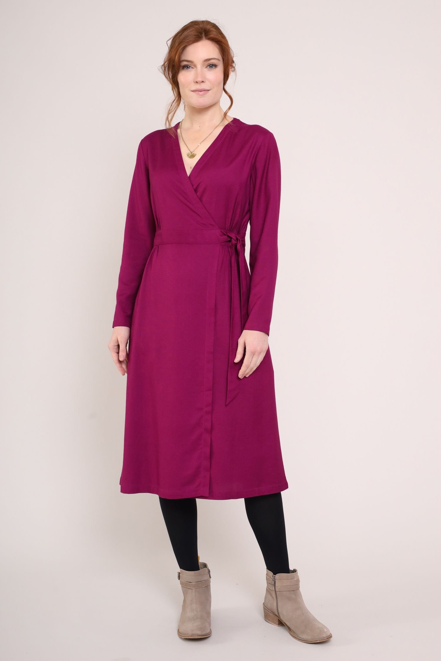 Nomads Clothing Nomads Clothing Women's Viscose Tie Wrap Dress in Dark Pink - 3