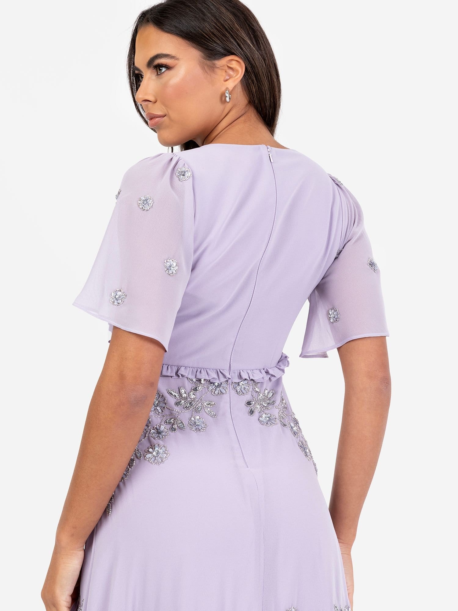 Maya Deluxe Maya Deluxe Women's Embellished Short Sleeve Ruffled Maxi Dress in Lilac - 4