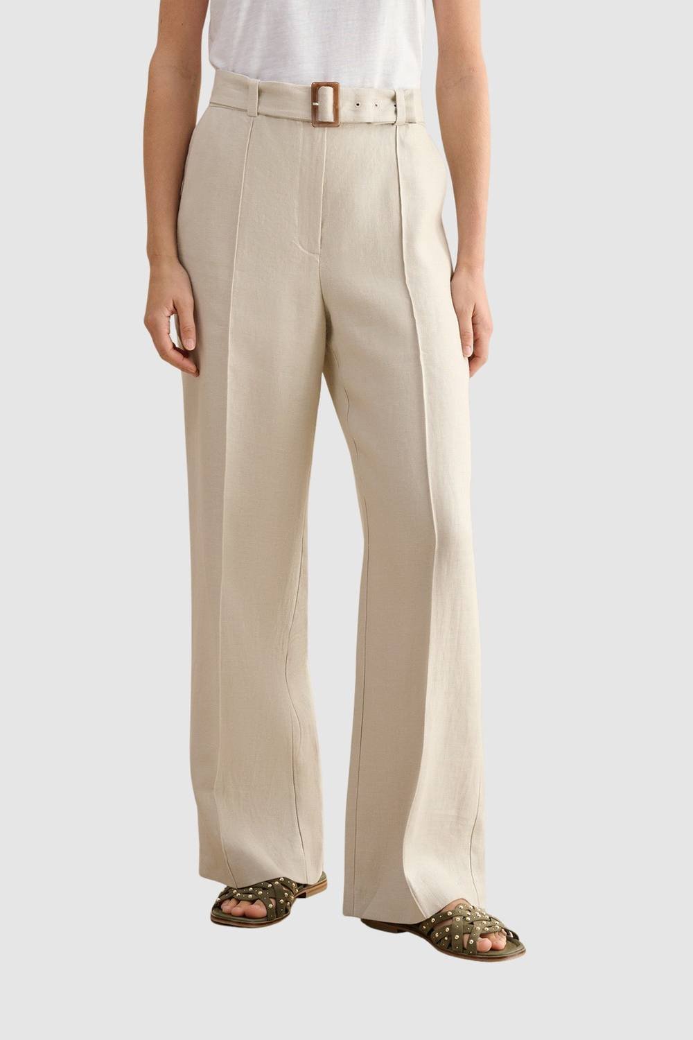Hobbs London Hobbs London Women's Zainah High Waisted Wide Leg Trousers in Light Beige - 3