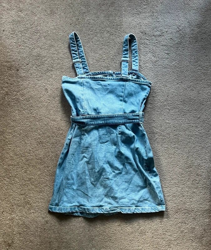 Bershka Light Blue Denim Button-Up Dress