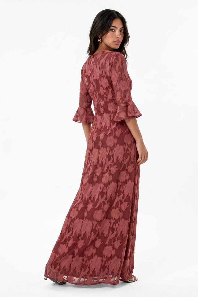 Anaya with Love Anaya with Love Women's 3/4 Fluted Sleeves Maxi Dress in Rose - 2