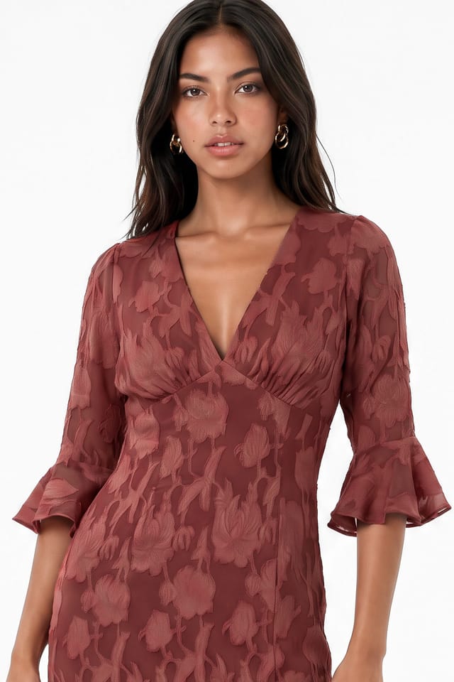 Anaya with Love Anaya with Love Women's 3/4 Fluted Sleeves Maxi Dress in Rose - 3