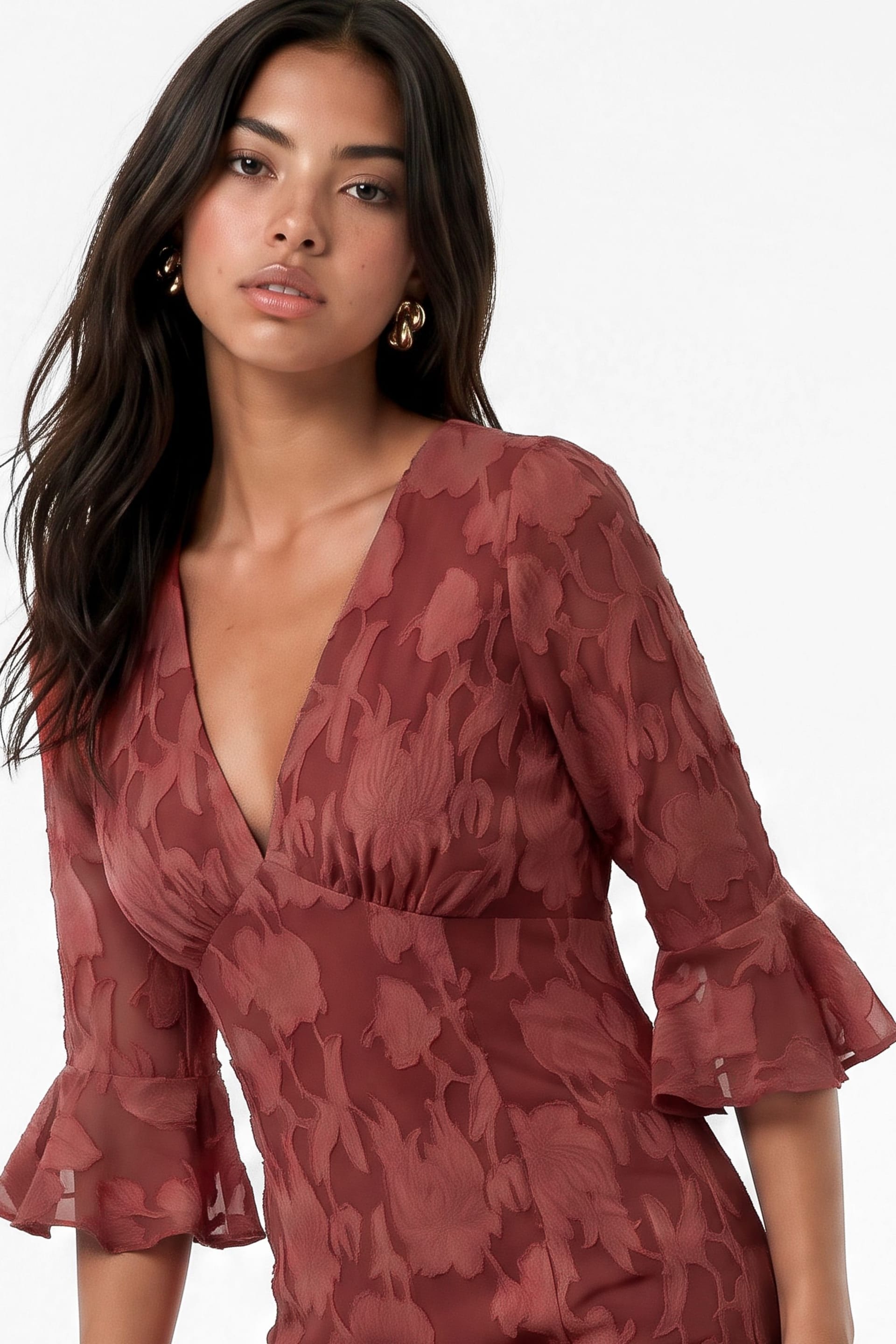Anaya with Love Anaya with Love Women's 3/4 Fluted Sleeves Maxi Dress in Rose - 4