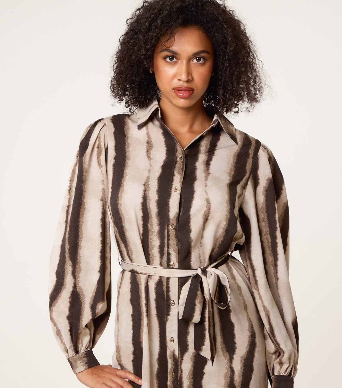 Blue Vanilla Women's Light Brown Belted Tie Dye Shirt Dress Blue Vanilla New Look - 3