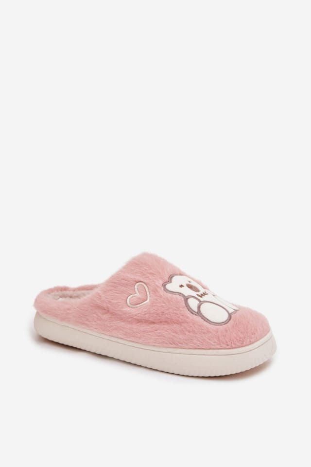 Love Lace Love Lace Women's Furry Teddy Bear & Heart Home Slippers with Thick Sole in Pink - 2