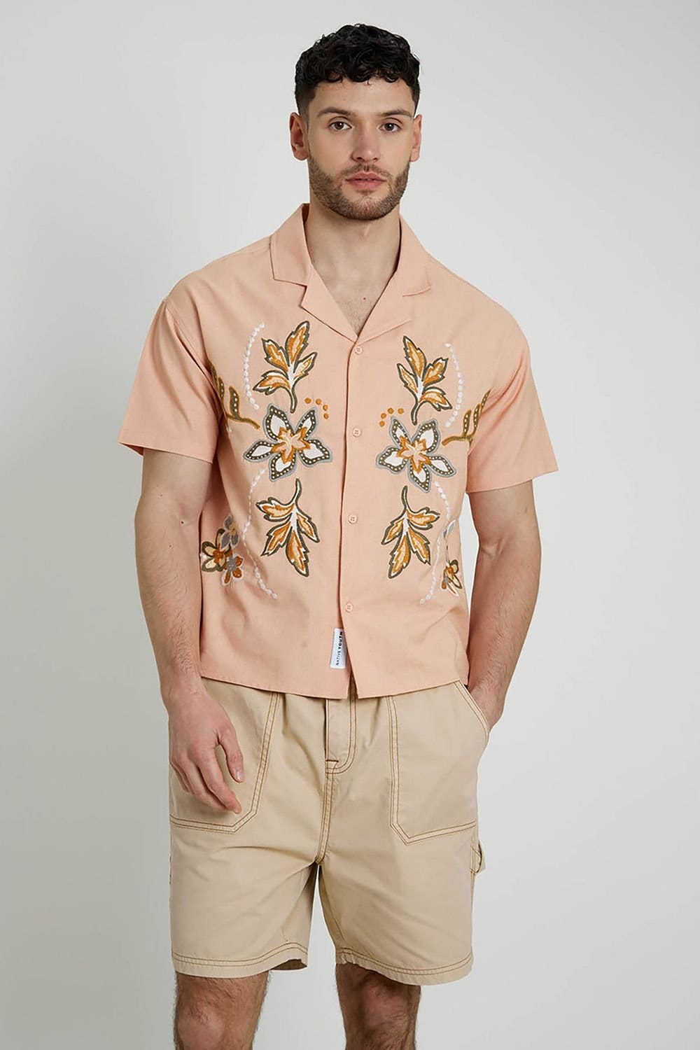 Native Youth Pink Cotton-Linen Floral Shirt