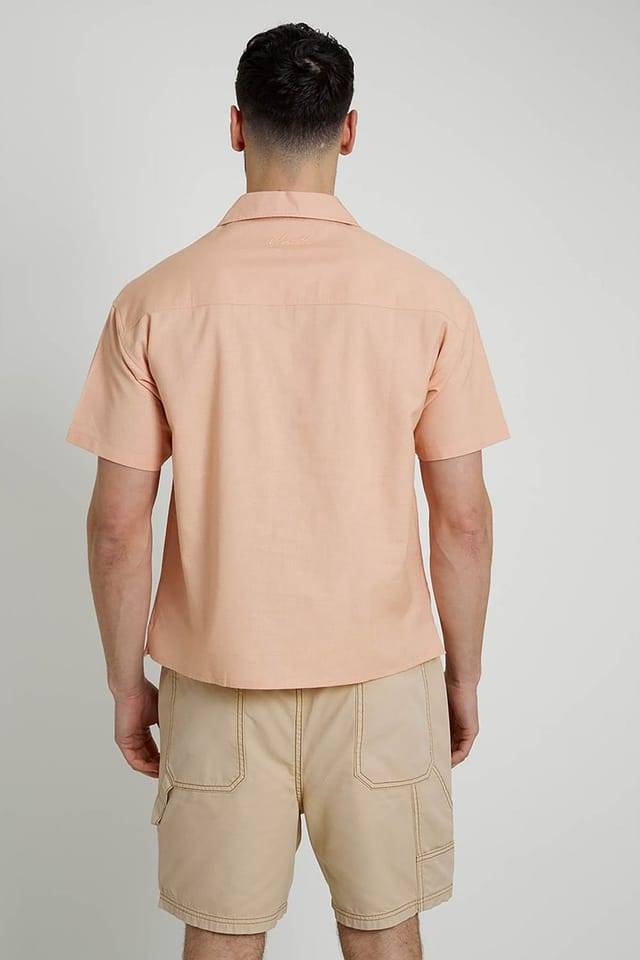 Native Youth Native Youth Men's Cotton Short Sleeve Lightweight Linen Mix Relaxed Shirt in Pink - 2