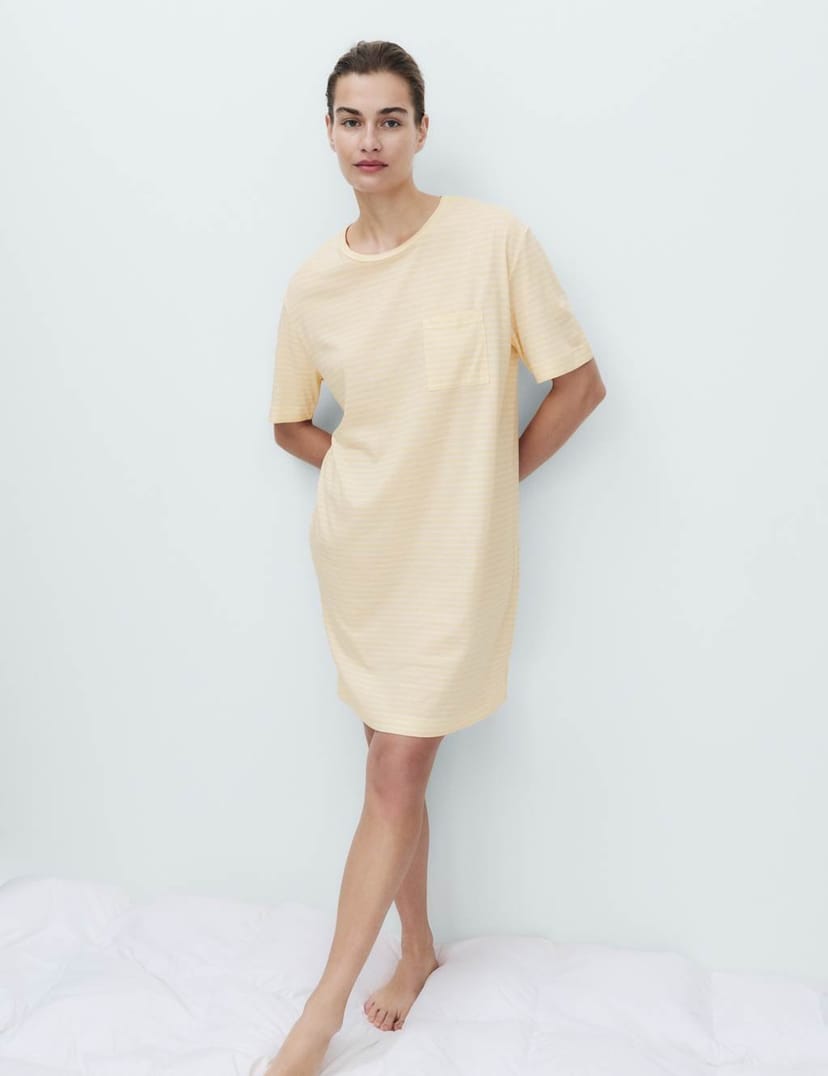 Marks & Spencer M&S Cotton Modal Printed Minishirt Yellow Mix - 1
