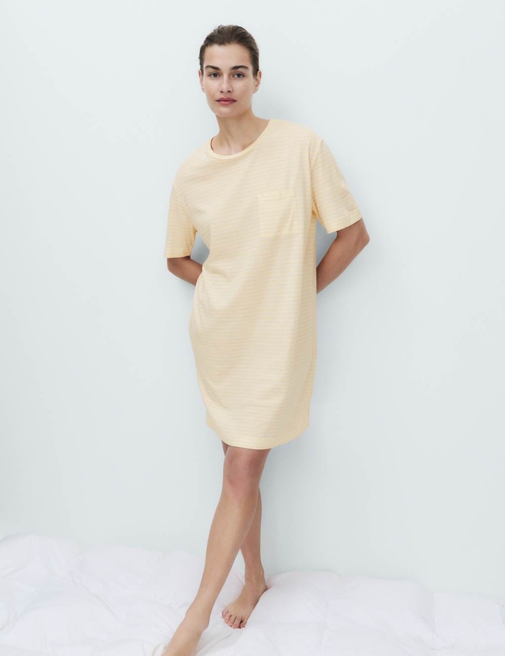 Marks & Spencer M&S Cotton Modal Printed Minishirt Yellow Mix - 1