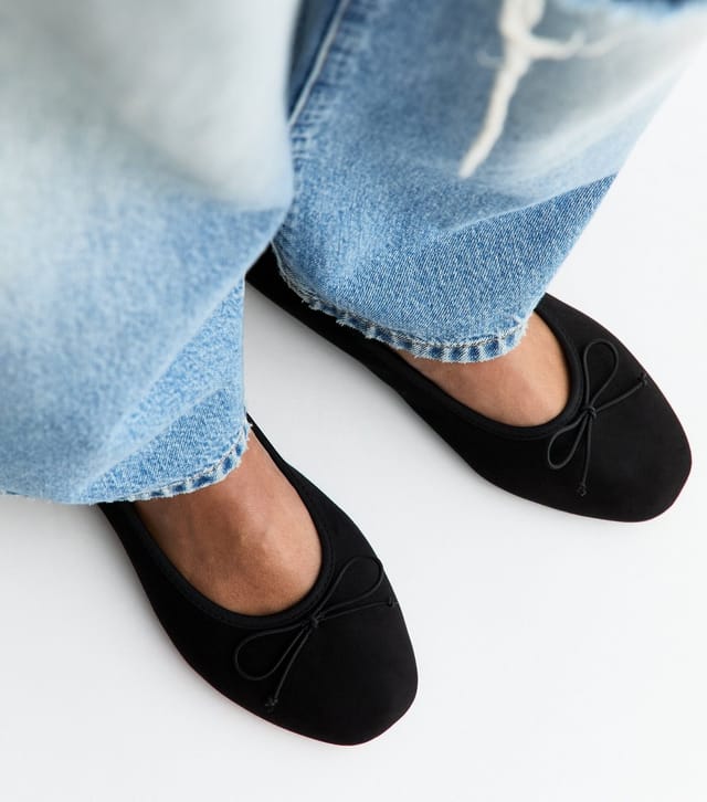 New Look Women's Extra Wide Fit Black Faux Suede Ballet Pumps Vegan New Look - 2