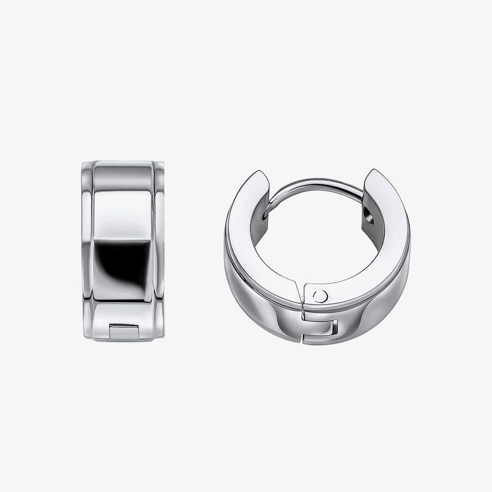Fred Bennett Fred Bennett Men's Stainless Steel Polished Huggie Hoop Earrings E6567 in Silver