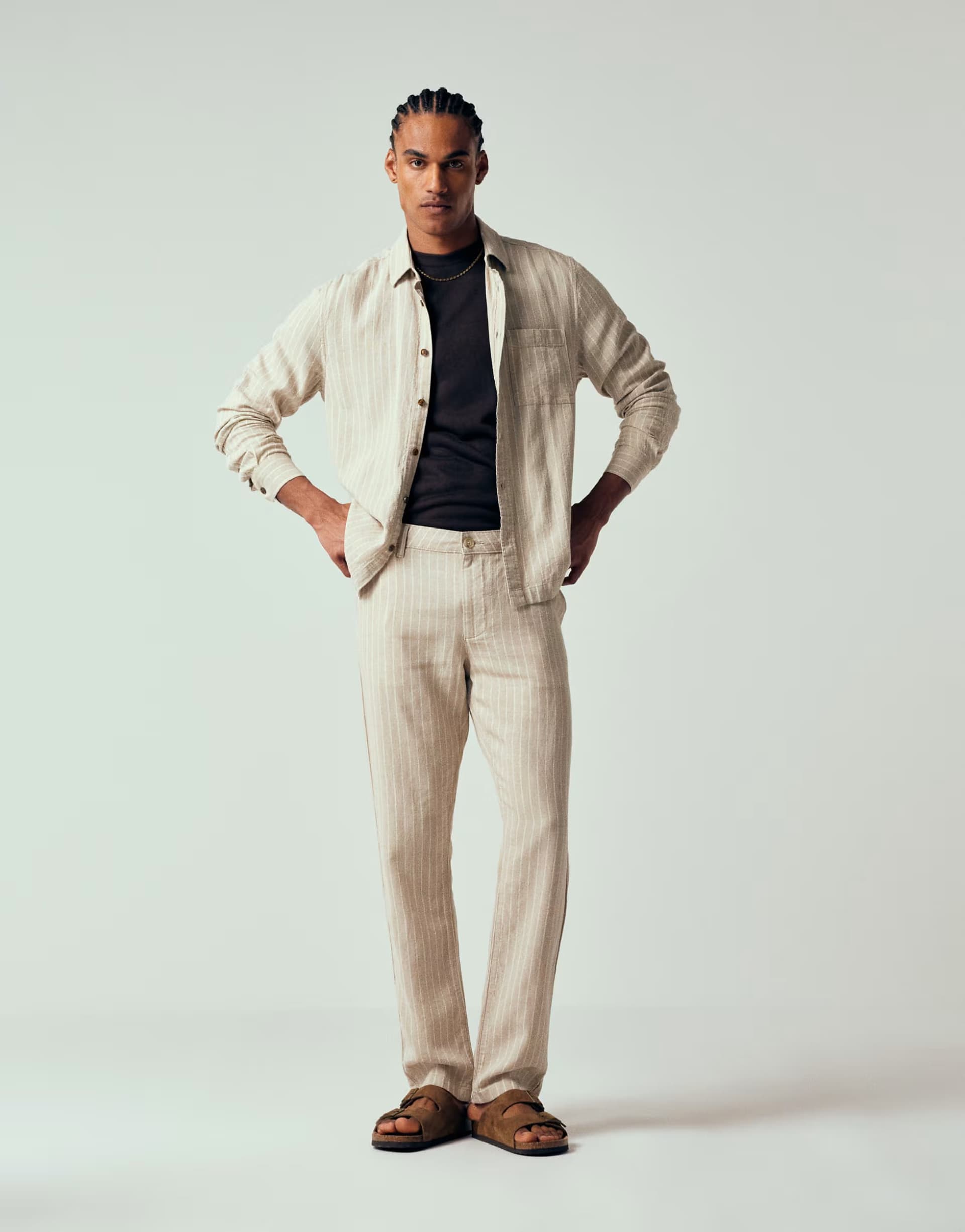 ASOS ASOS DESIGN co-ord slim linen blend trousers in stripe