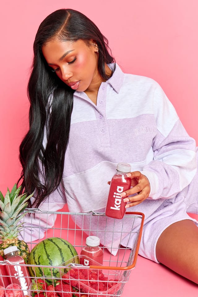 Kaiia Kaiia Striped Oversized Rugby Sweatshirt Light Grey Marl & Lilac Marl - 2