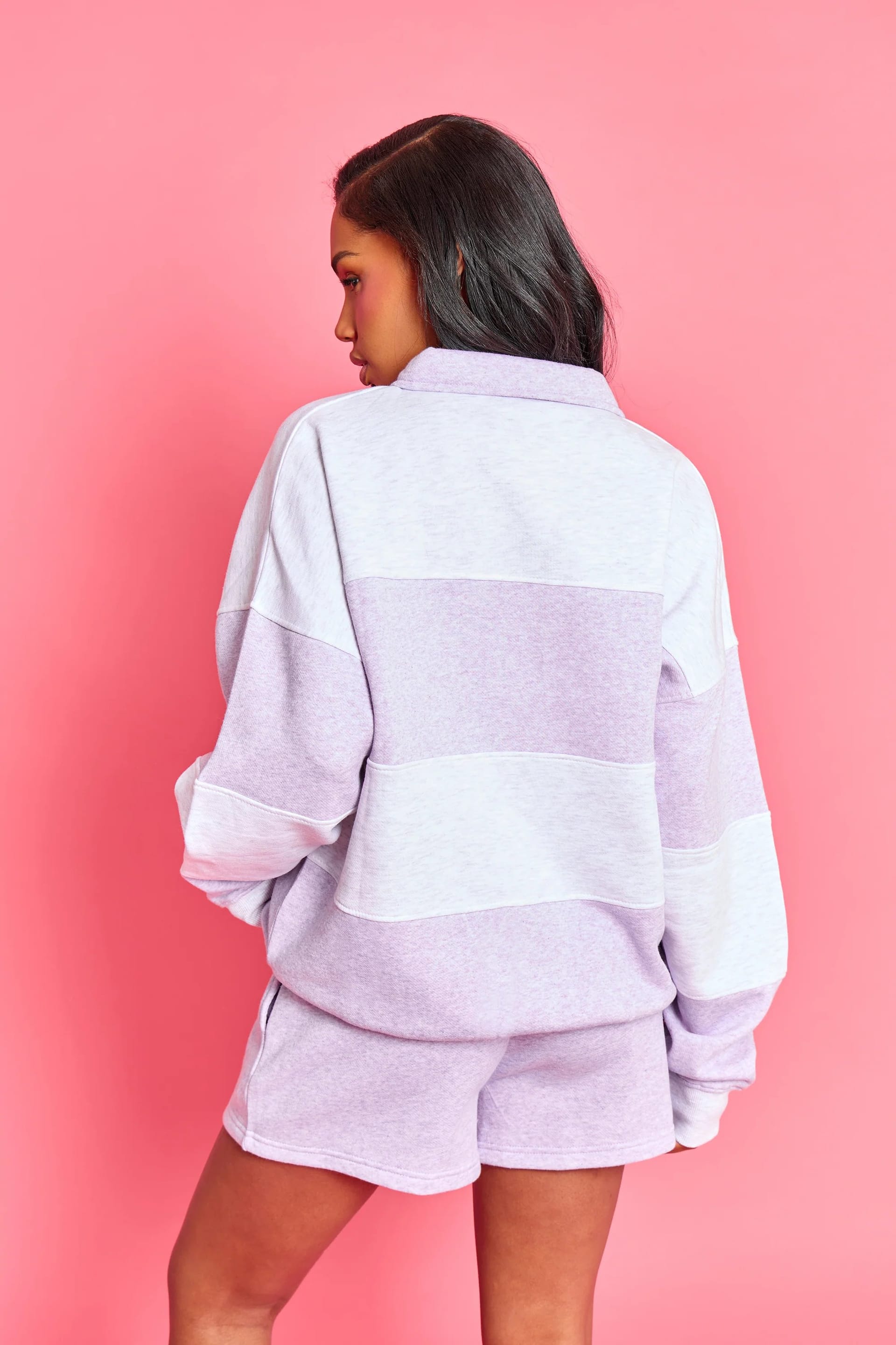 Kaiia Kaiia Striped Oversized Rugby Sweatshirt Light Grey Marl & Lilac Marl - 4