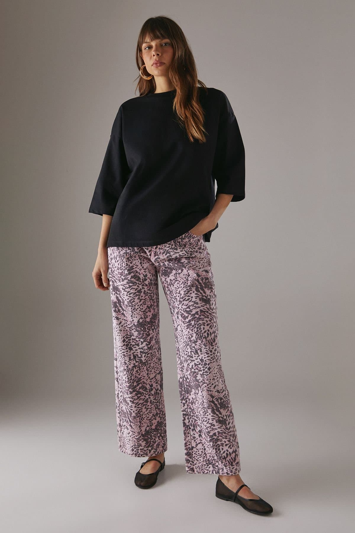 Warehouse Warehouse Women's Printed Denim Low Rise Dad Jeans in Leopard