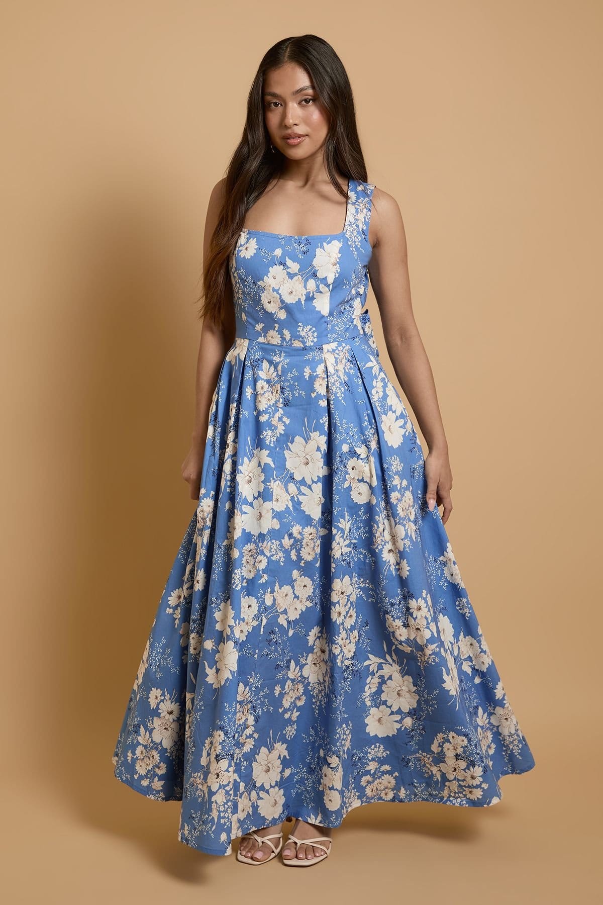Oasis Women's Petite Blue Floral Cotton Maxi Dress