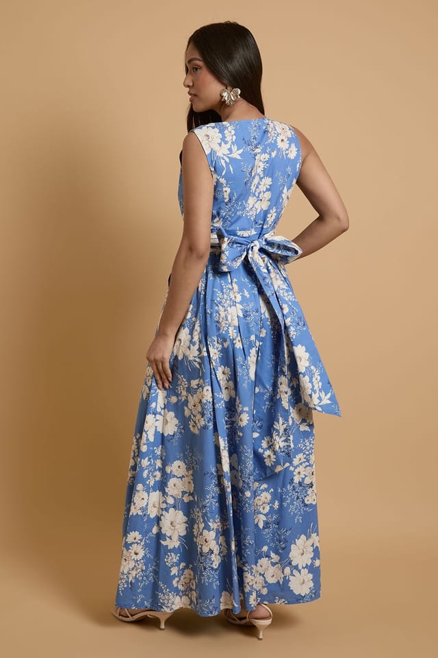 Oasis Oasis Women's Petite Square Neck Cotton Occasion Maxi Dress in Blue - 3