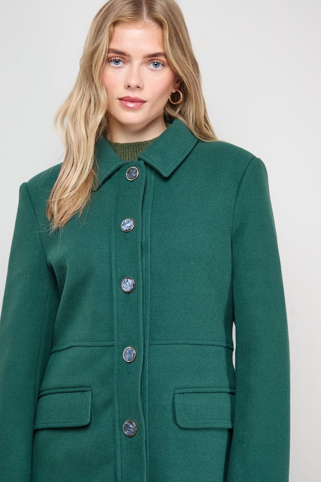 Oasis Oasis Women's Faux Wool Button Through Dolly Coat in Green - 2