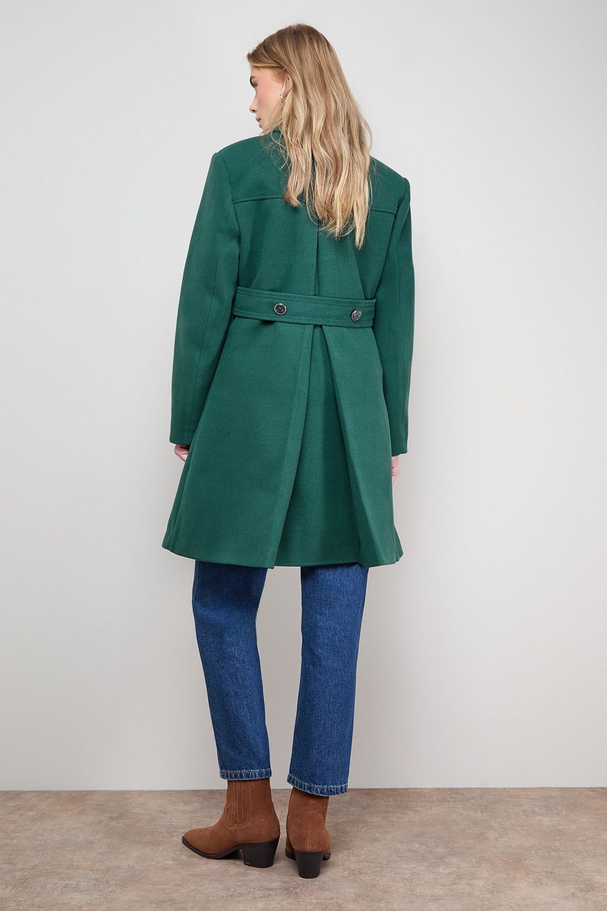 Oasis Oasis Women's Faux Wool Button Through Dolly Coat in Green - 3