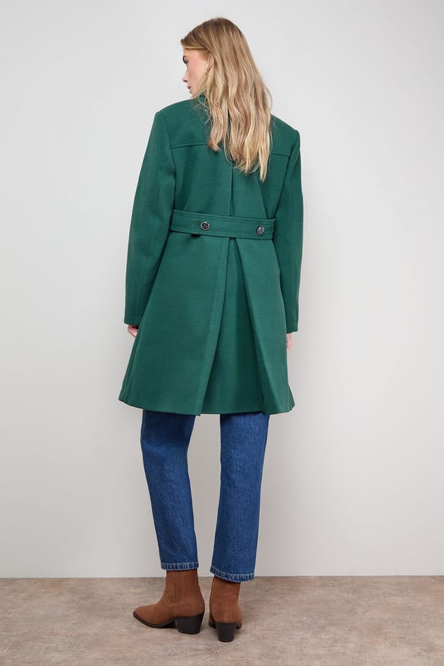 Oasis Oasis Women's Faux Wool Button Through Dolly Coat in Green - 3