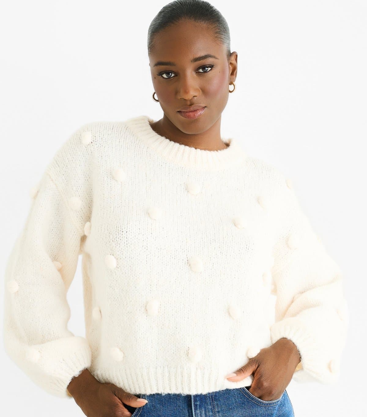 Gini London Women's Cream Bobble Applique Jumper Gini London New Look