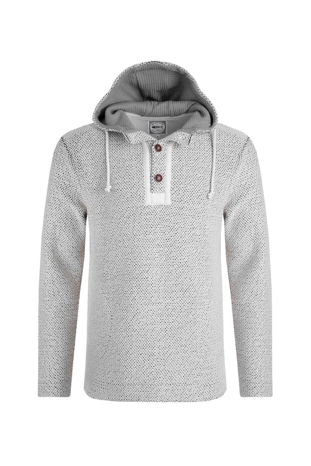 Weird Fish Weird Fish Men's Bakersfield Button Neck Macaroni Hoodie in Ecru - 2