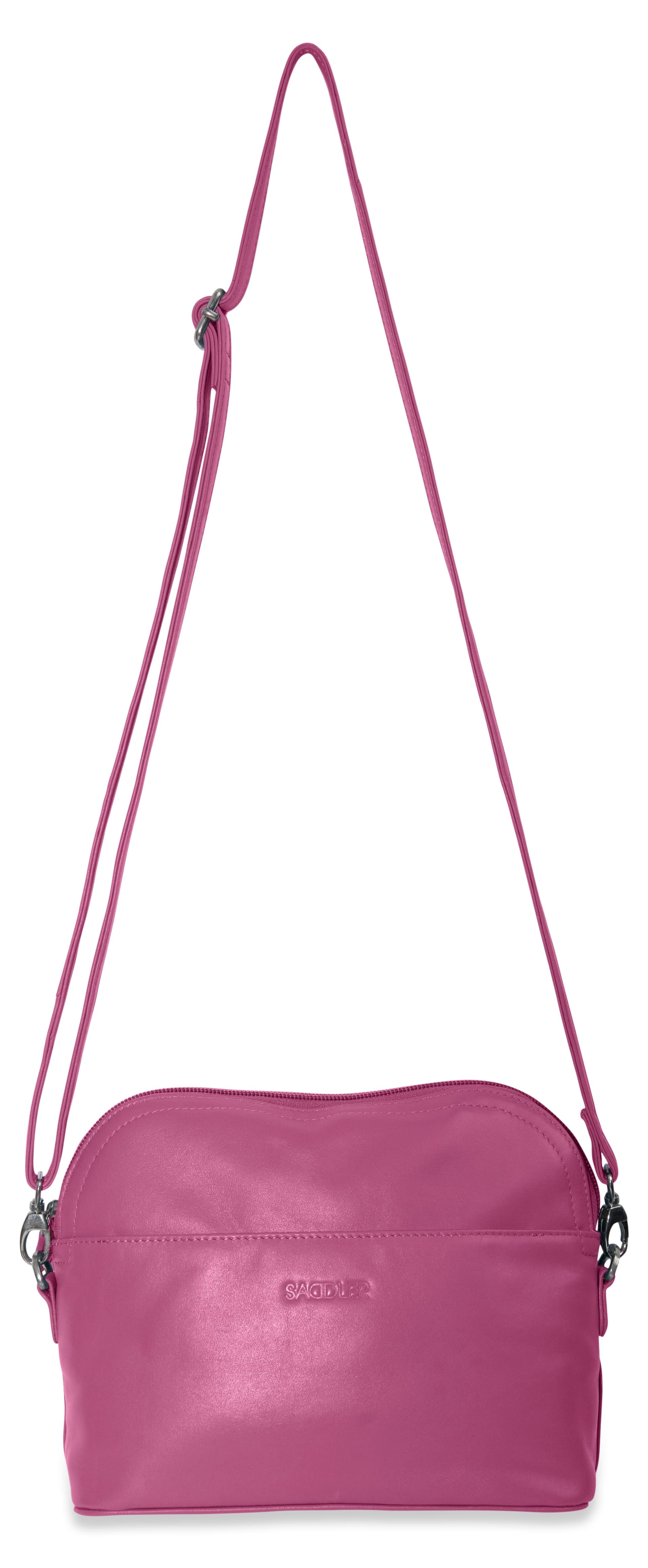 SADDLER SADDLER Women's 'Brooklyn' RFID Adjustable Strap Leather Zip Top Handbag in Magenta - 4