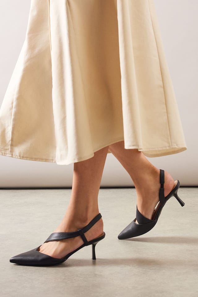 Wallis Wallis Women's Evelyn Asymmetric Slingback Kitten Heel Court Shoes in Black - 2