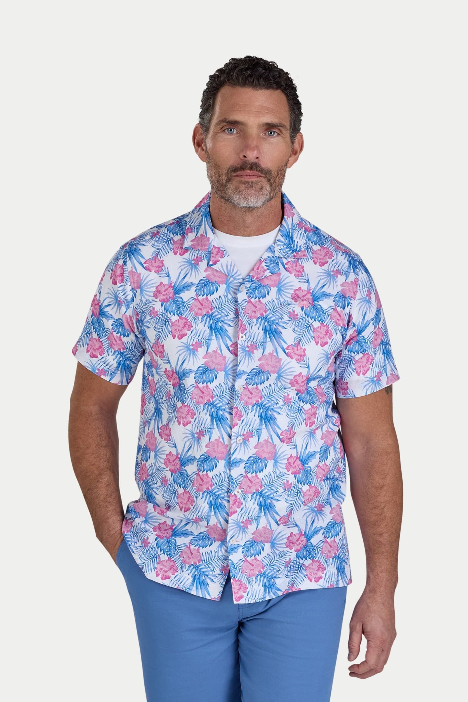 raging bull Raging Bull Men's Short Sleeve Maldives Floral Linen Revere Shirt