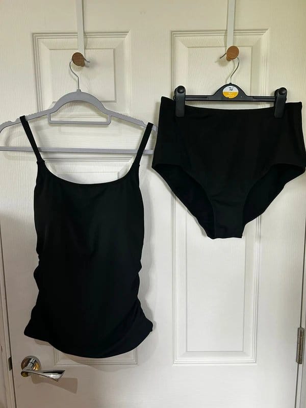 Shekini Black Ribbed Tankini Set - High Waisted Bottoms &