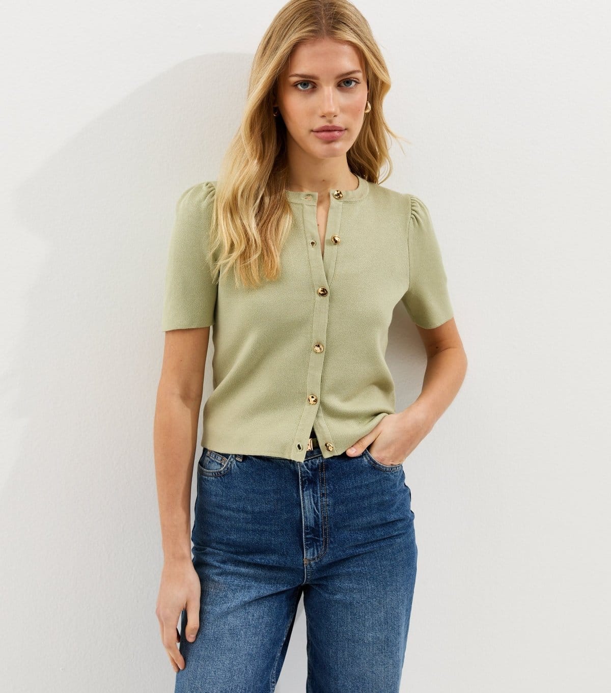 New Look Light Green Lightweight Short Sleeve Puff Sleeve