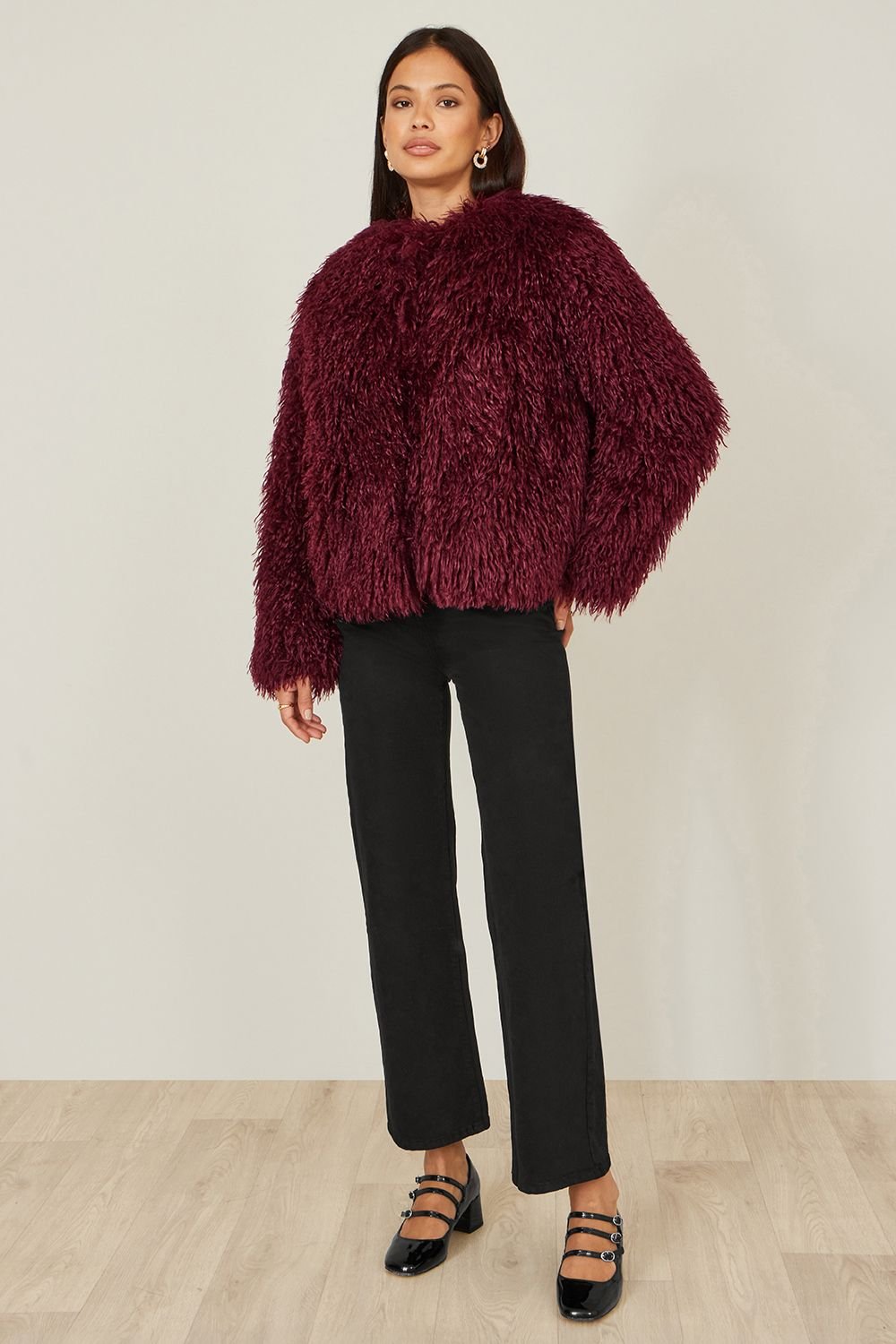 Yumi Yumi Women's Burgundy Luxe Fluffy Faux Fur Coat - 4