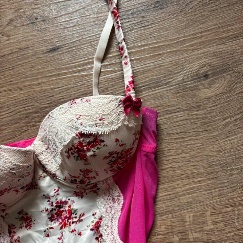 New Look Early 00’s y2k New look Mesh Sheer Satin Floral Frill Ruffle Babydoll Corset Top