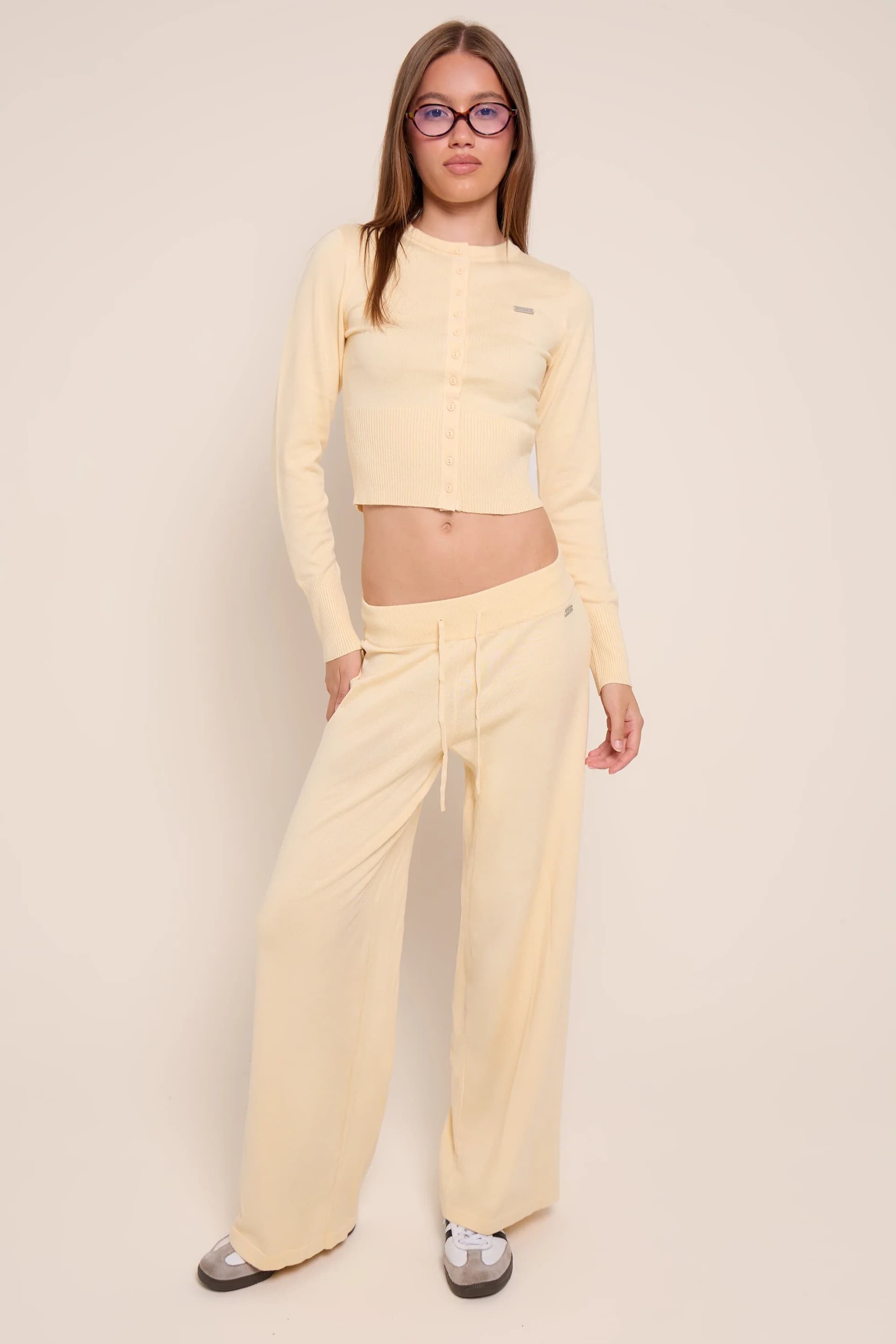 Kaiia Kaiia Lightweight Knit Wide Leg Trousers Butter Yellow