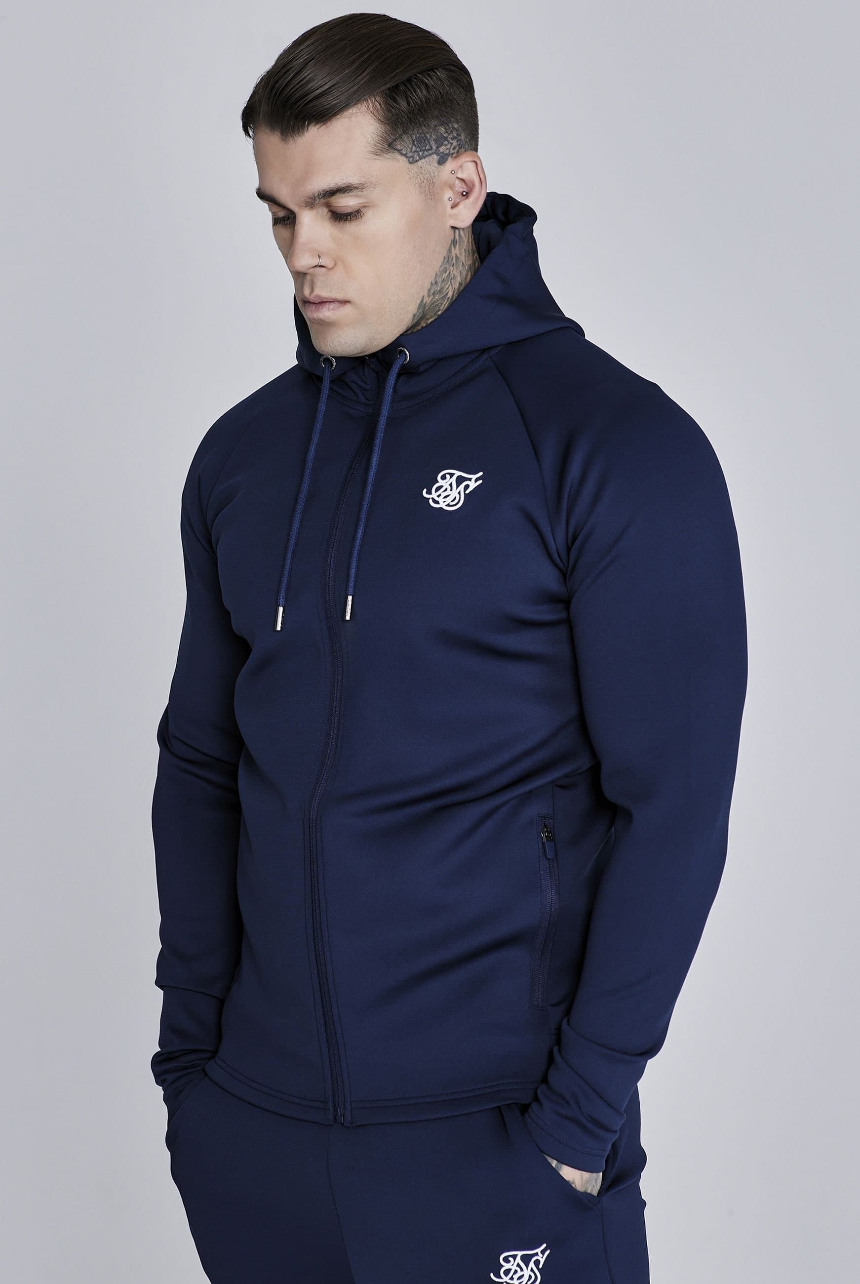 SikSilk SikSilk Men's Essentials Poly Full Zip Hoodie in Navy