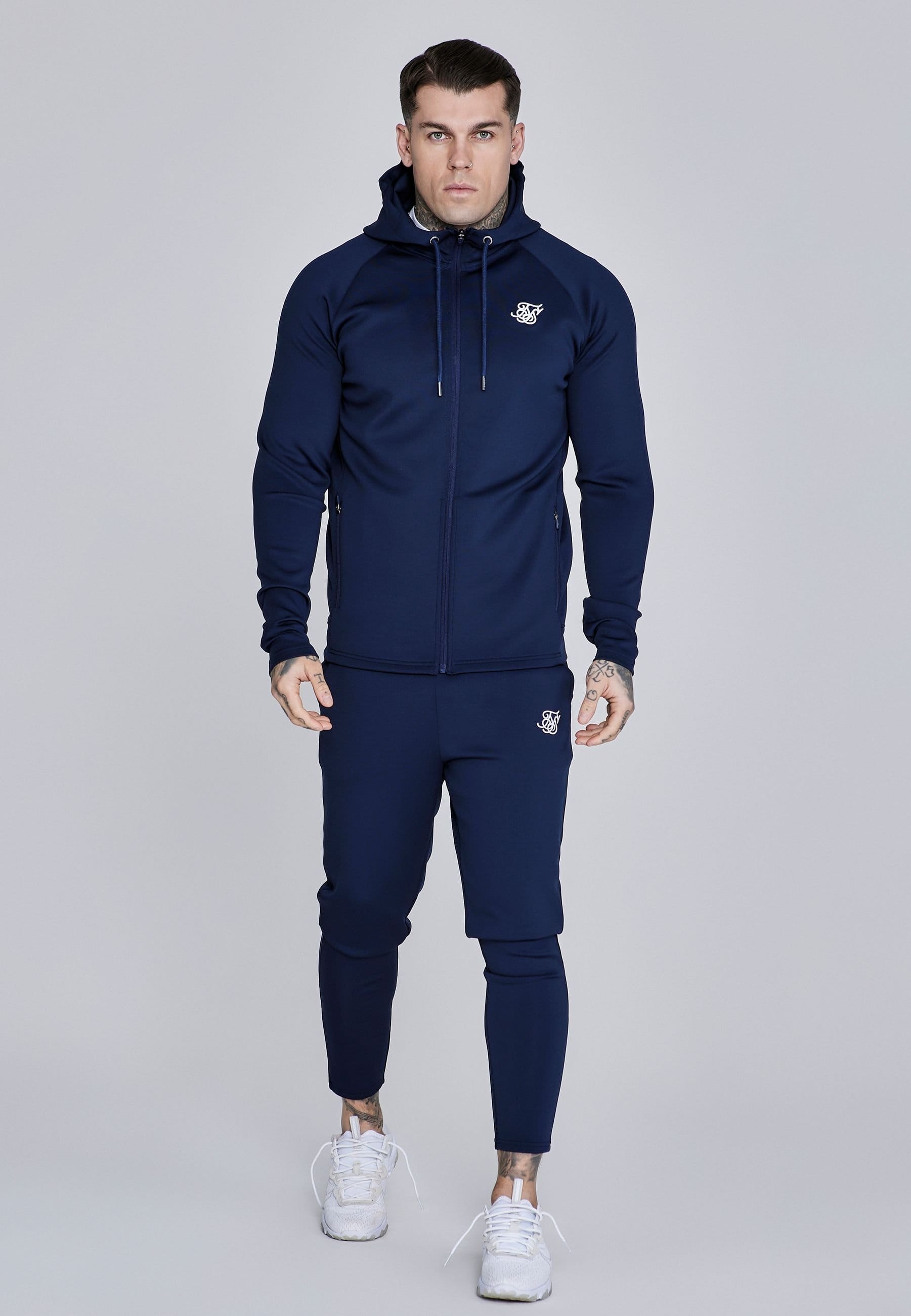 SikSilk SikSilk Men's Essentials Poly Full Zip Hoodie in Navy - 4