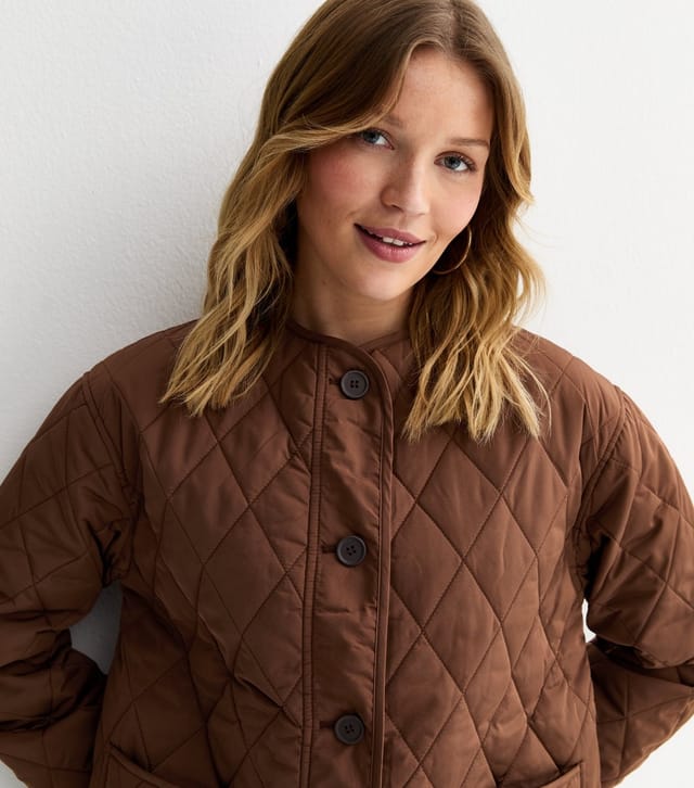 New Look Women's Mid Brown Longline Quilted Jacket New Look - 2