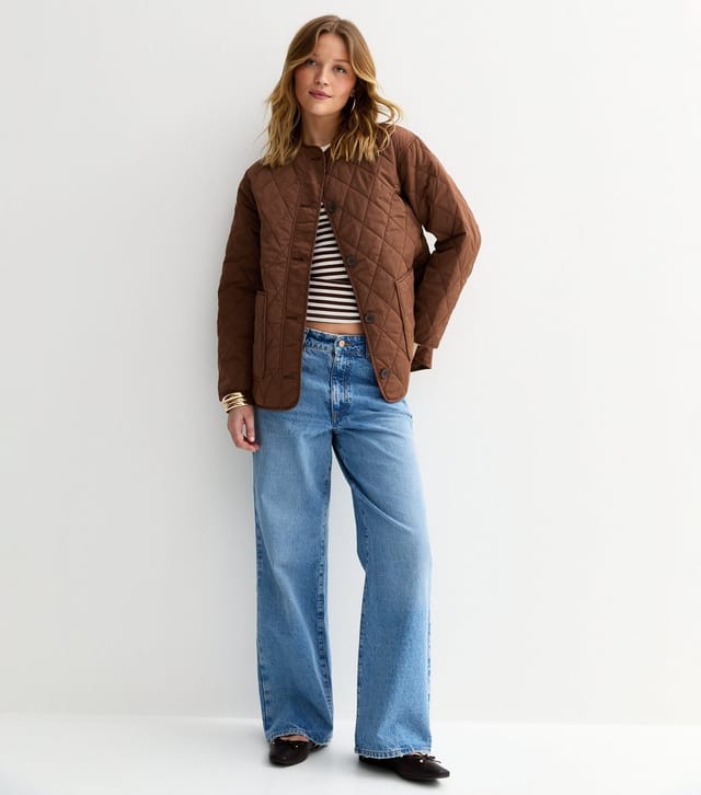 New Look Women's Mid Brown Longline Quilted Jacket New Look - 3