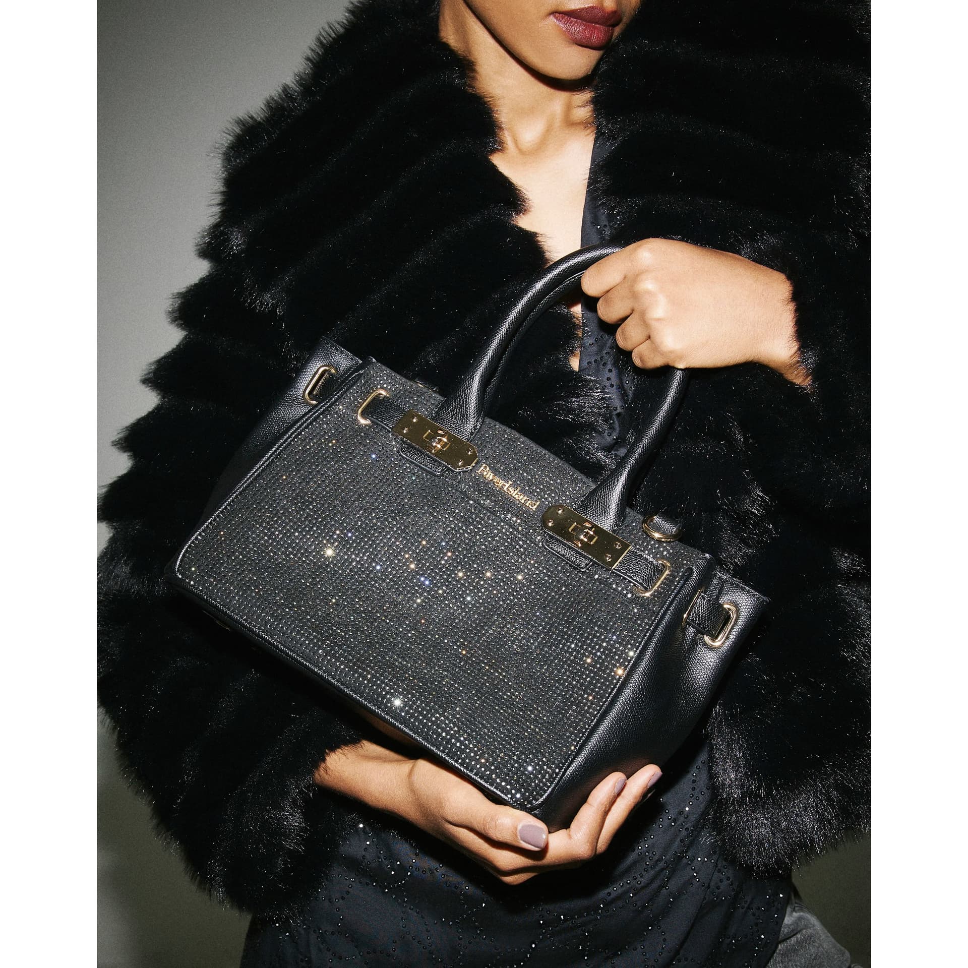 River Island River Island Womens Black Lock Front Hotfix Tote Bag