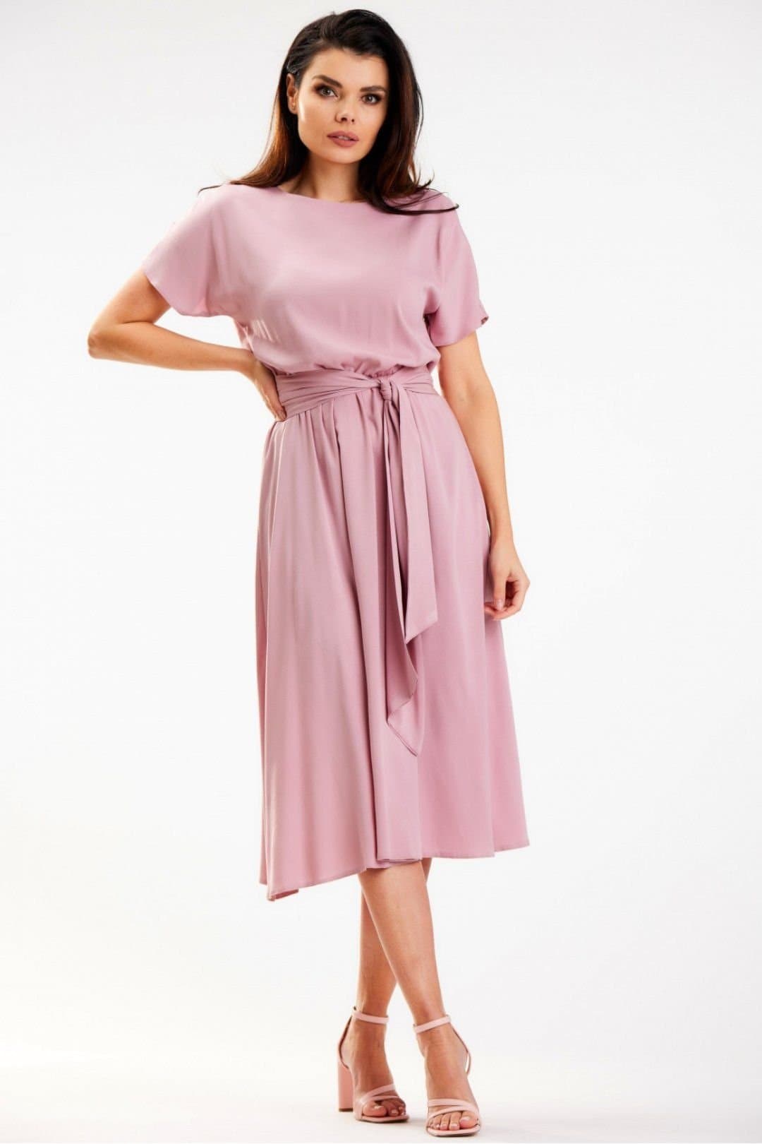 Love Lace Love Lace Women's Midi Kimono Cut Viscose Dress With Waist Sash in Pink