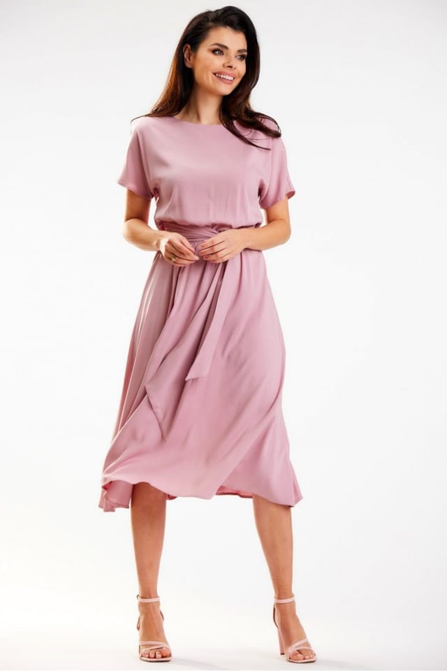 Love Lace Love Lace Women's Midi Kimono Cut Viscose Dress With Waist Sash in Pink - 2