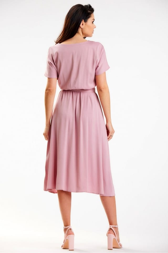 Love Lace Love Lace Women's Midi Kimono Cut Viscose Dress With Waist Sash in Pink - 3