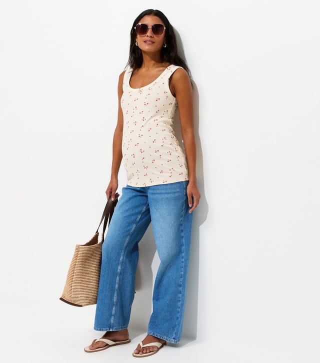 New Look Women's Maternity Cream Mini Floral Wide Trim Scoop Neck Vest Top New Look - 2