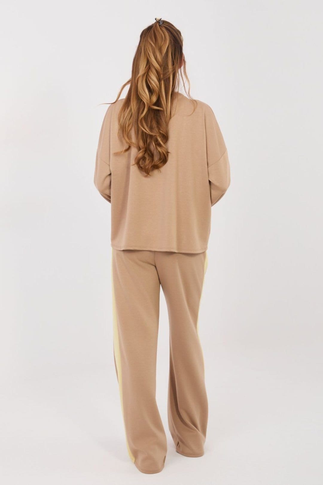 Love Lace Love Lace Women's Bow Detail Wide Leg Casual Tracksuit Set in Beige - 4