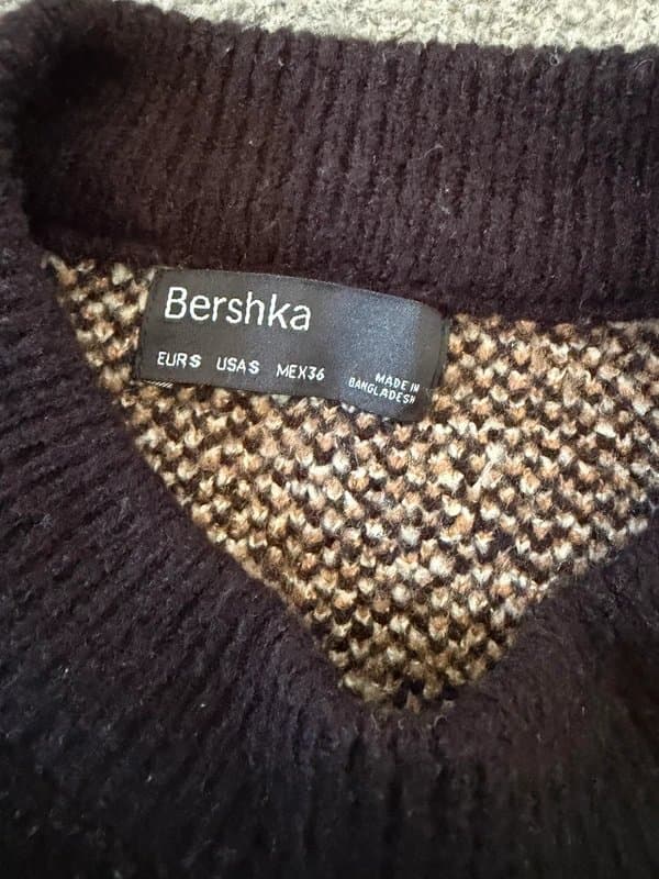 Bershka Bershka oversized argyll knitted jumper in black