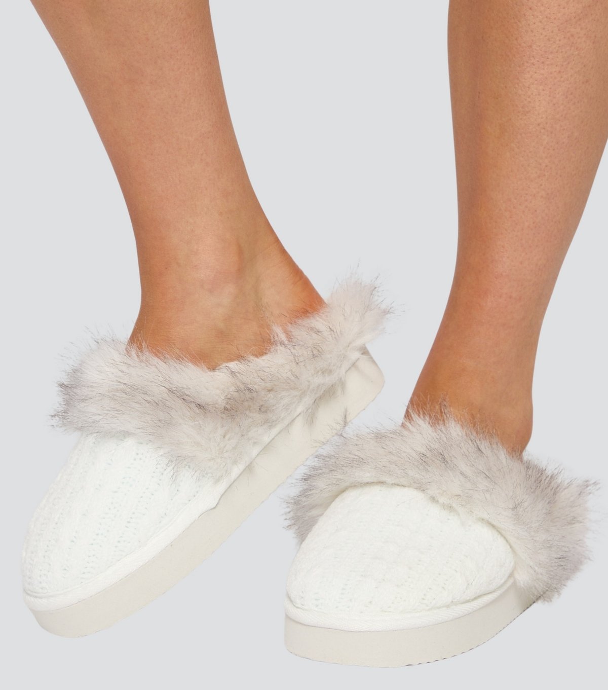 Loungeable Women's White Cable Knit Chunky Sole Slippers Loungeable New Look - 2