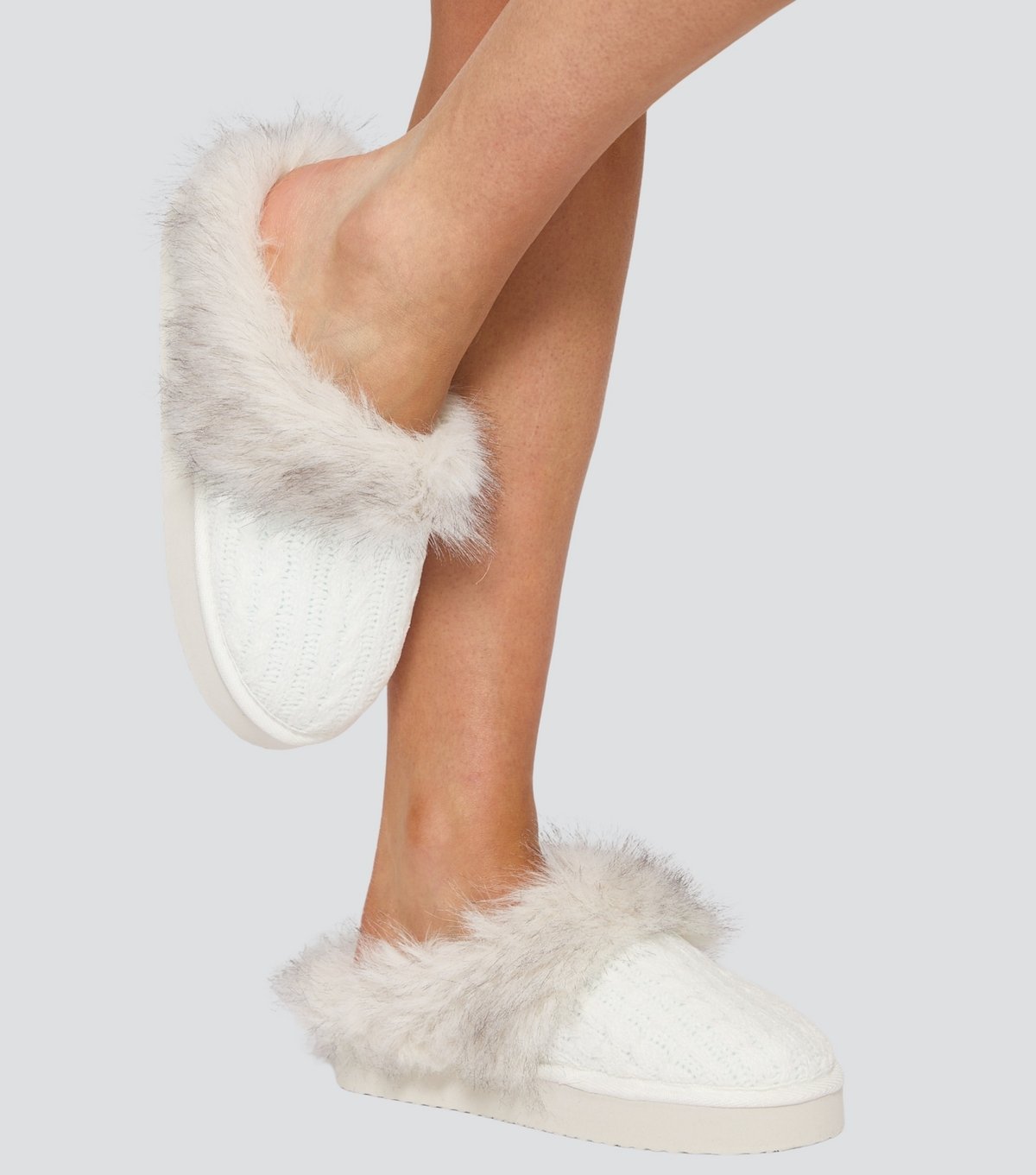 Loungeable Women's White Cable Knit Chunky Sole Slippers Loungeable New Look - 3