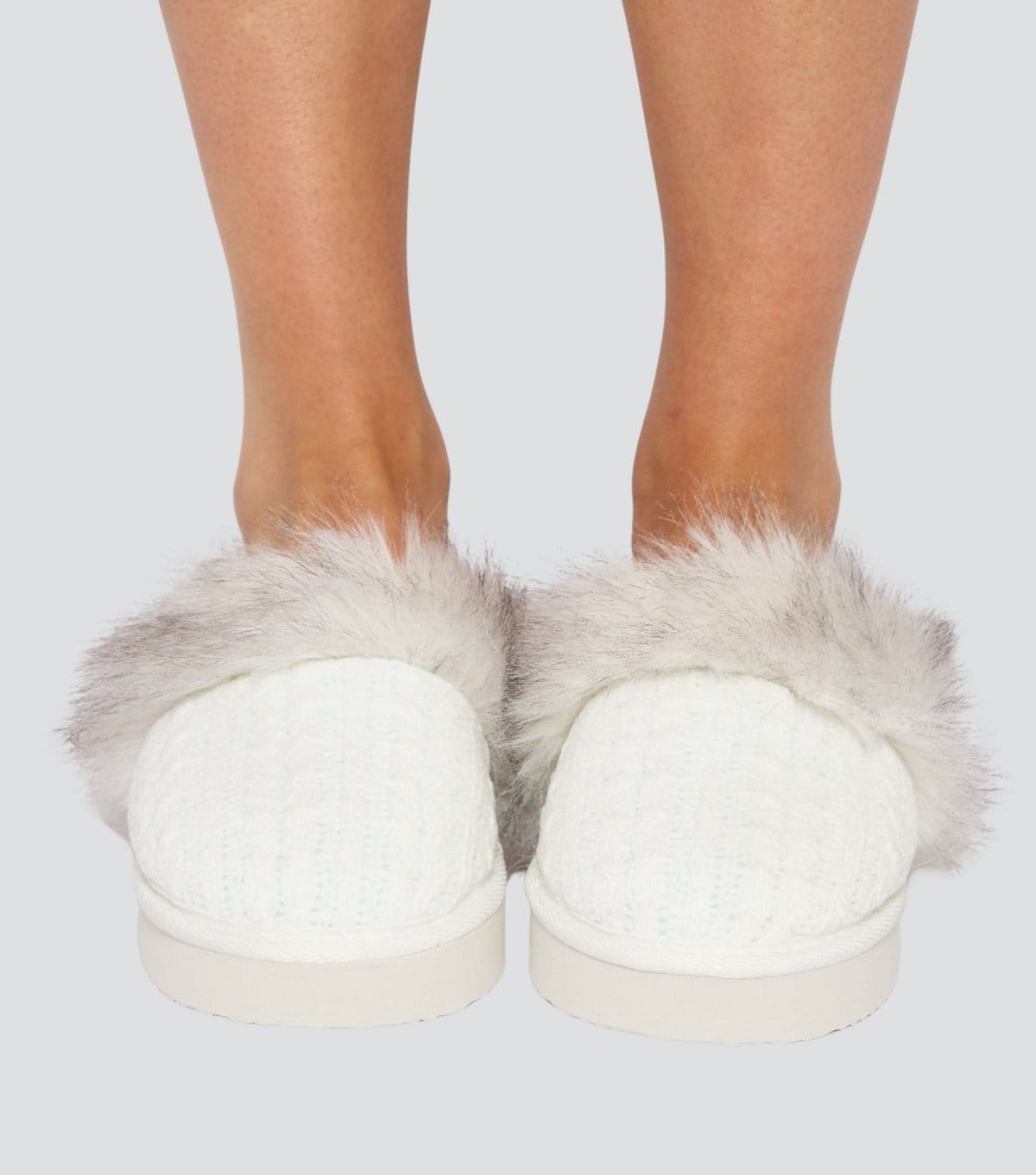 Loungeable Women's White Cable Knit Chunky Sole Slippers Loungeable New Look - 4